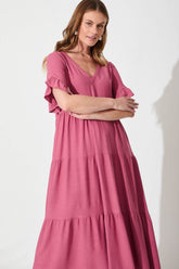 Deep Rose Linen Blend Midi Dress